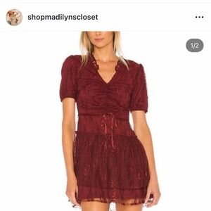 Tularosa Deep Red Lace Mini Dress